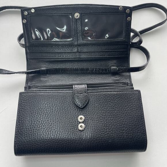 BRIGHTON Black Leather Organizer Wallet Crossbody Croc-embossed Elegant Western - Picture 2 of 15